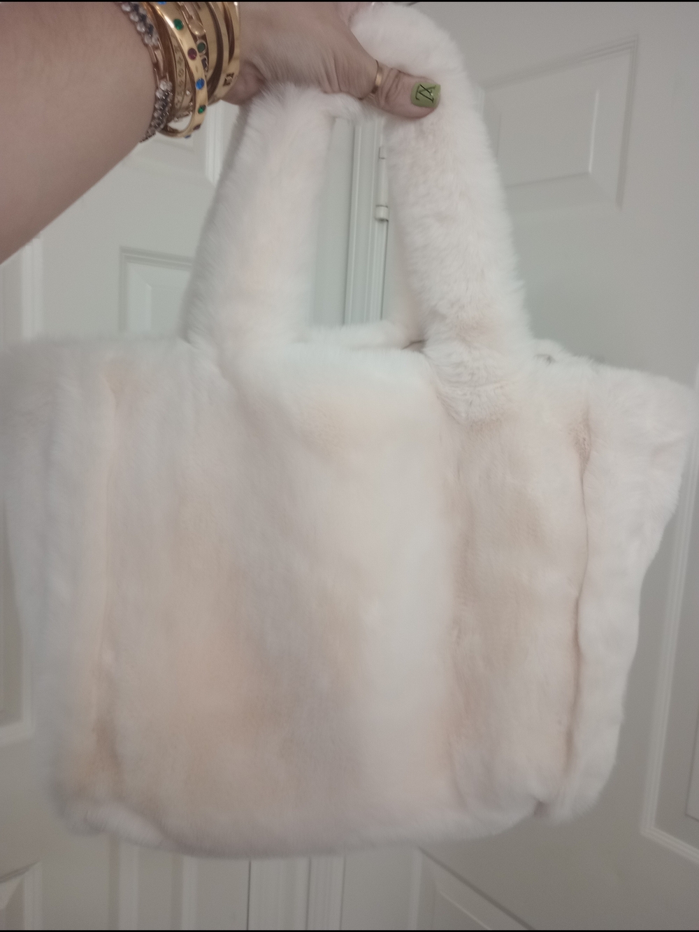 Plush Faux Fur Tote Bag In Cream